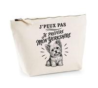 Trousse Beige J’Peux Pas Je préfère Mon Yorkshire J'peux Pas Minimaliste | Trousse de Toilette en Coton 3 L avec Zip Métal et Fond Plat | Maquillage École Câbles | Cadeau Anniversaire
