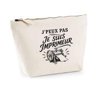 Trousse Beige J’Peux Pas Je suis Imprimeur J'peux Pas Minimaliste | Trousse de Toilette en Coton 3 L avec Zip Métal et Fond Plat | Maquillage École Câbles | Cadeau Anniversaire