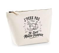 Trousse Beige J’Peux Pas Je suis Marin-Pompier J'peux Pas Minimaliste | Trousse de Toilette en Coton 3 L avec Zip Métal et Fond Plat | Maquillage École Câbles | Cadeau Anniversaire