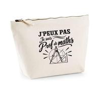 Trousse Beige J’Peux Pas Je suis Prof de Maths J'peux Pas Minimaliste | Trousse de Toilette en Coton 3 L avec Zip Métal et Fond Plat | Maquillage École Câbles | Cadeau Anniversaire