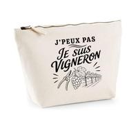 Trousse Beige J’Peux Pas Je suis Vigneron J'peux Pas Minimaliste | Trousse de Toilette en Coton 3 L avec Zip Métal et Fond Plat | Maquillage École Câbles | Cadeau Anniversaire
