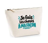 Trousse Beige Je Fais Les Choses à ma façon Expressions Françaises | Trousse de Toilette Coton 3 L Zip Métal Fond Plat | Maquillage École Câbles | Idée Cadeau Rentrée Noël
