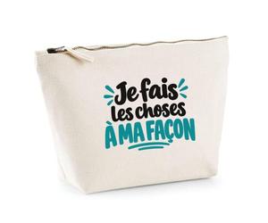 Trousse Beige Je Fais Les Choses à ma façon Expressions Françaises | Trousse de Toilette Coton 3 L Zip Métal Fond Plat | Maquillage École Câbles | Idée Cadeau Rentrée Noël