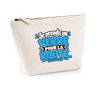 Trousse Beige Je prends un verre pour la route. Expressions Françaises | modèle 2 | Trousse de Toilette Coton 3 L Zip Métal Fond Plat | Maquillage École Câbles | Idée Cadeau Amateur Apéro Rentrée Noël