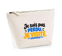 Trousse Beige Je suis Pas Perdu, Je Visite. Expressions Françaises | Trousse de Toilette Coton 3 L Zip Métal Fond Plat | Maquillage École Câbles | Idée Cadeau Rentrée Noël