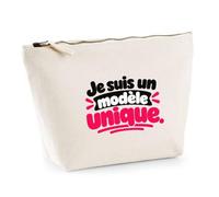Trousse Beige Je suis Un modèle Unique. Expressions Françaises | Trousse de Toilette Coton 3 L Zip Métal Fond Plat | Maquillage École Câbles | Idée Cadeau Rentrée Noël