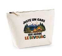 Trousse Beige Juste Un Gars Qui Adore Le Bivouac | Trousse de Toilette en Coton 3 L avec Zip Métal et Fond Plat | Maquillage École Câbles | Cadeau Aventurier Anniversaire