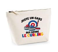 Trousse Beige Juste Un Gars Qui Adore Le Curling | Trousse de Toilette en Coton 3 L avec Zip Métal et Fond Plat | Maquillage École Câbles | Cadeau Joueur de Curling Anniversaire