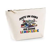 Trousse Beige Juste Un Gars Qui Adore Le modélisme | Trousse de Toilette en Coton 3 L avec Zip Métal et Fond Plat | Maquillage École Câbles | Cadeau Modéliste Anniversaire