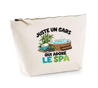 Trousse Beige Juste Un Gars Qui Adore Le Spa | Trousse de Toilette en Coton 3 L avec Zip Métal et Fond Plat | Maquillage École Câbles | Cadeau Amateur de Bien-être Anniversaire