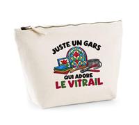 Trousse Beige Juste Un Gars Qui Adore Le vitrail | Trousse de Toilette en Coton 3 L avec Zip Métal et Fond Plat | Maquillage École Câbles | Cadeau Maître Verrier Anniversaire