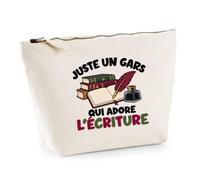 Trousse Beige Juste Un Gars Qui Adore l'écriture | Trousse de Toilette en Coton 3 L avec Zip Métal et Fond Plat | Maquillage École Câbles | Cadeau Écrivain Anniversaire