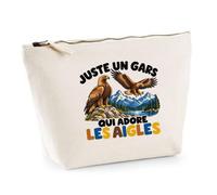 Trousse Beige Juste Un Gars Qui Adore Les aigles | Trousse de Toilette en Coton 3 L avec Zip Métal et Fond Plat | Maquillage École Câbles | Cadeau Amoureux des Rapaces Anniversaire