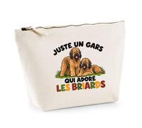 Trousse Beige Juste Un Gars Qui Adore Les Briards | Trousse de Toilette en Coton 3 L avec Zip Métal et Fond Plat | Maquillage École Câbles | Cadeau Papa de Chien Anniversaire