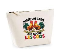 Trousse Beige Juste Un Gars Qui Adore Les coqs | Trousse de Toilette en Coton 3 L avec Zip Métal et Fond Plat | Maquillage École Câbles | Cadeau Amoureux des Animaux Anniversaire