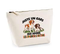 Trousse Beige Juste Un Gars Qui Adore Les épagneuls bretons | Trousse de Toilette en Coton 3 L avec Zip Métal et Fond Plat | Maquillage École Câbles | Cadeau Papa de Chien Anniversaire