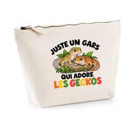 Trousse Beige Juste Un Gars Qui Adore Les Geckos | Trousse de Toilette en Coton 3 L avec Zip Métal et Fond Plat | Maquillage École Câbles | Cadeau Amoureux des Animaux Anniversaire
