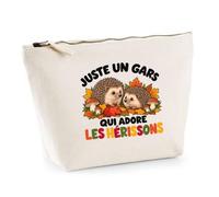 Trousse Beige Juste Un Gars Qui Adore Les hérissons | Trousse de Toilette en Coton 3 L avec Zip Métal et Fond Plat | Maquillage École Câbles | Cadeau Amoureux des Animaux Anniversaire