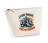 Trousse Beige La Boxe française C'est ma thérapie | Trousse de Toilette en Coton 3 L avec Zip Métal et Fond Plat | Maquillage École Câbles | Cadeau Anniversaire