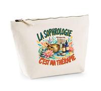 Trousse Beige La sophrologie C'est ma thérapie | Trousse de Toilette en Coton 3 L avec Zip Métal et Fond Plat | Maquillage École Câbles | Cadeau Anniversaire