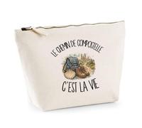 Trousse Beige Le Chemin de Compostelle C'est la Vie | Trousse de Toilette en Coton 3 L avec Zip Métal et Fond Plat | Maquillage École Câbles | Cadeau Pèlerin Pèlerine Anniversaire