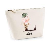 Trousse Beige Léa | Trousse de Toilette en Coton 3 L avec Zip Métal et Fond Plat | Maquillage École Câbles | Cadeau Anniversaire