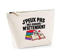 Trousse Beige Lecture J'peux Pas | Trousse de Toilette Coton 3 L Zip Métal Fond Plat | Maquillage École Câbles | Idée Cadeau Lecteur Lectrice Rentrée Noël