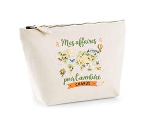 Trousse Beige Les Affaires pour L'Aventure de Charlie | Trousse École et Voyage Enfant | Coton 3 L Zip Métal Fond Plat | Cadeau Rentrée Fille