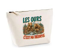 Trousse Beige Les Ours C'est ma thérapie | Trousse de Toilette en Coton 3 L avec Zip Métal et Fond Plat | Maquillage École Câbles | Cadeau Anniversaire