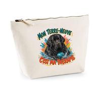 Trousse Beige Mon Terre-Neuve C'est ma thérapie | Trousse de Toilette en Coton 3 L avec Zip Métal et Fond Plat | Maquillage École Câbles | Cadeau Anniversaire