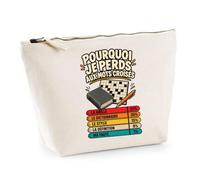 Trousse Beige Mots Croisés Pourquoi Je perds | Trousse de Toilette en Coton 3 L avec Zip Métal et Fond Plat | Maquillage École Câbles | Cadeau Anniversaire