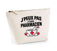 Trousse Beige Pharmacien J'peux Pas | Trousse de Toilette Coton 3 L Zip Métal Fond Plat | Maquillage École Câbles | Idée Cadeau Rentrée Noël