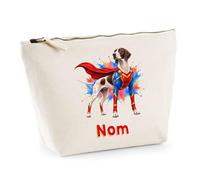 Trousse Beige Pointer Anglais 01-Super-Heros | Trousse de Toilette en Coton 3 L avec Zip Métal et Fond Plat | Maquillage École Câbles | Cadeau Anniversaire