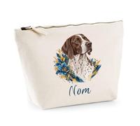 Trousse Beige Pointer Anglais 04-Aquarelle-Florale | Trousse de Toilette en Coton 3 L avec Zip Métal et Fond Plat | Maquillage École Câbles | Cadeau Anniversaire