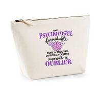 Trousse Beige Psychologue Formidable | Trousse de Toilette Coton 3 L Zip Métal Fond Plat | Maquillage École Câbles | Idée Cadeau PSY Rentrée Noël