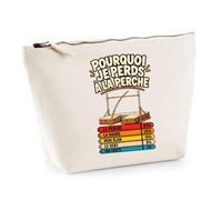 Trousse Beige Saut à la Perche Pourquoi Je perds | Trousse de Toilette en Coton 3 L avec Zip Métal et Fond Plat | Maquillage École Câbles | Cadeau Anniversaire