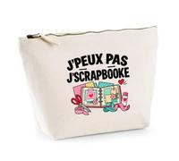 Trousse Beige Scrapbooking J'peux Pas | Trousse de Toilette Coton 3 L Zip Métal Fond Plat | Maquillage École Câbles | Idée Cadeau Scrapbookeur Scrapbookeuse Rentrée Noël
