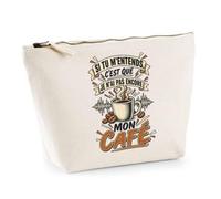 Trousse Beige Si tu m'entends, C'est Que Je n'ai Pas Encore Mon café Humour Beauf et drôle | Trousse de Toilette en Coton 3 L avec Zip Métal et Fond Plat | Maquillage École Câbles
