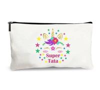 trousse beige super tata licorne cadeau fait main merci