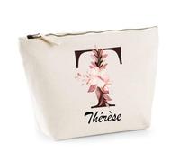 Trousse Beige Thérèse | Trousse de Toilette en Coton 3 L avec Zip Métal et Fond Plat | Maquillage École Câbles | Cadeau Anniversaire