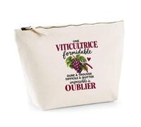 Trousse Beige Viticultrice Formidable | Trousse de Toilette Coton 3 L Zip Métal Fond Plat | Maquillage École Câbles | Idée Cadeau Vigneronne Rentrée Noël