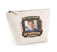 Trousse Beige Voici à Quoi Ressemble Un Opticien d'Exception Personnalisable avec Votre Photo | Trousse de Toilette Coton 3 L Zip Métal Fond Plat | Maquillage École Câbles | Idée Cadeau Rentrée Noël