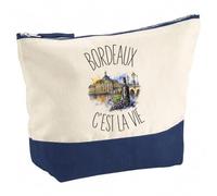 Trousse Bordeaux C'est La Vie | Grand Format Trousse de Toilette Vanity Maquillage | Idée Cadeau Femme Homme Anniversaire Noël | Coton Imprimé en Bretagne