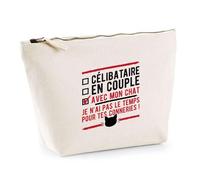 Trousse Célibataire avec Mon Chat | Pochette Toilette Maquillage | Idée Cadeau Humour Original Anniversaire Fête