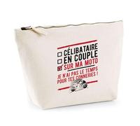 Trousse Célibataire sur ma Moto | Pochette Toilette Maquillage | Idée Cadeau Mob Mobeur Motard Passion Moto Humour Original Anniversaire Noël Rider Biker Drôle