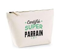 Trousse Certifié Super Parrain | Pochette Toilette Maquillage | Idée Cadeau Humour Original Noël Anniversaire Baptême Famille Parrainage
