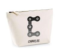Trousse Charles Lettre Chaine Mécanique | Pochette Toilette Maquillage | Idée Cadeau Prénom Motard Biker Mob Anniversaire Oncle Parrain Beau Papa Collègue Départ Retraite Noël