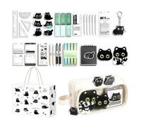 Trousse Chat Mignon Pochette Cartable 10 Compartiments avec Stickers, | Grande Capacité Trousse Scolaire pour Filles et Garçons, Gomme,