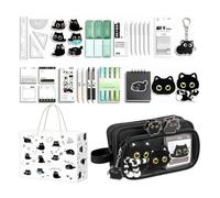 Trousse Chat Noir Pochette Cartable 10 Compartiments avec Stickers, Stylos, | avec Stickers, Stylos, Notes Autocollantes, en Peluche, Trousse à Fermeture Éclair pour R