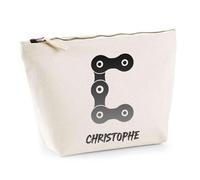 Trousse Christophe Lettre Chaine Mécanique | Pochette Toilette Maquillage | Idée Cadeau Prénom Motard Biker Mob Anniversaire Oncle Parrain Beau Papa Collègue Départ Retraite Noël